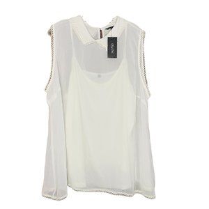 NWT City Chic blouse white sleeveless pearl beaded collar layered look XL women